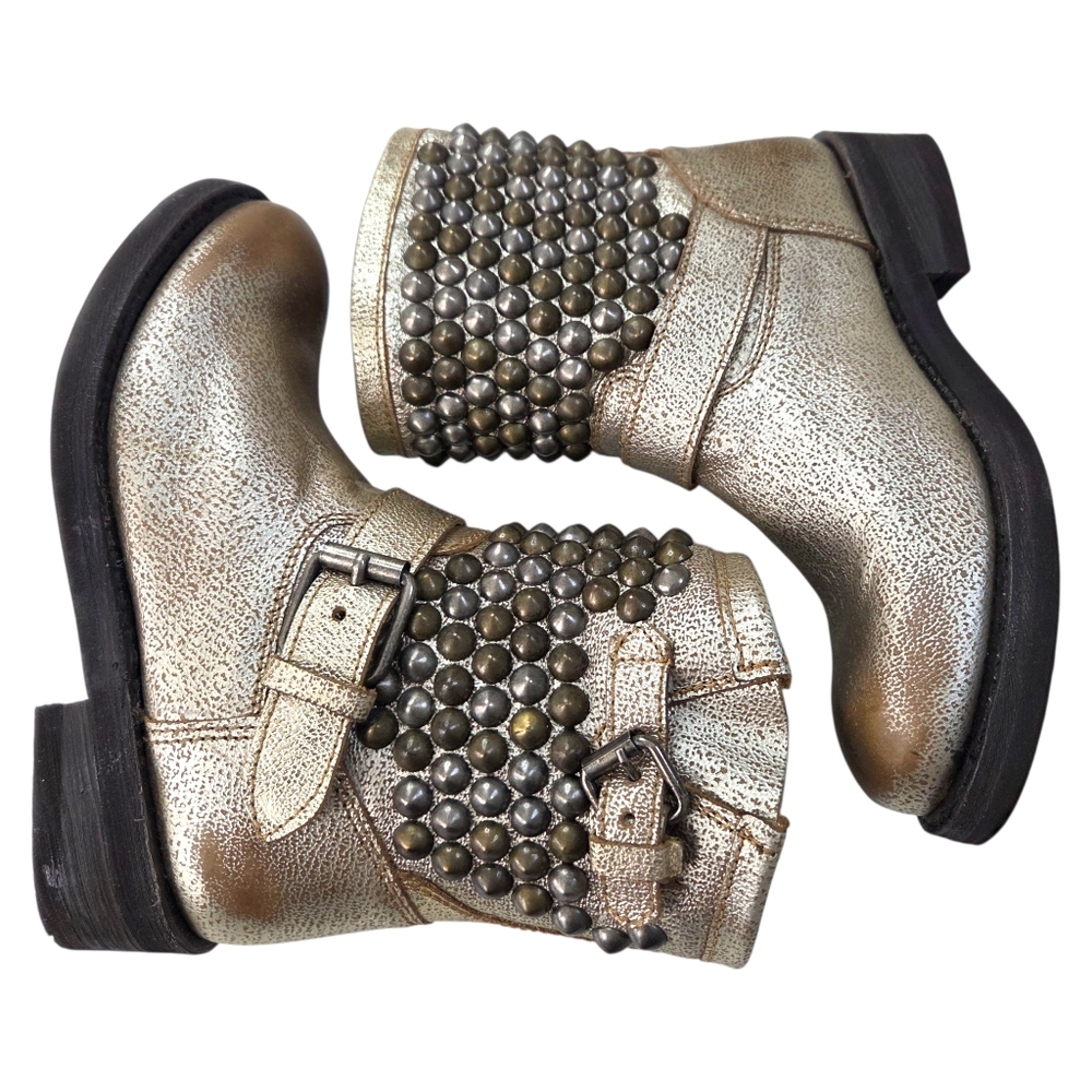 Ash Tamara Leather Studded Moto Boots Gold Metallic NEW Womens 6 - Picture 3 of 12